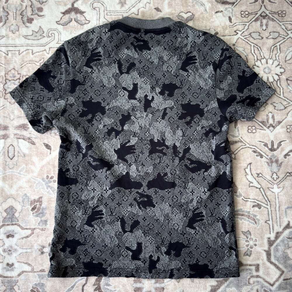 Louis Vuitton Monogram Jacquard Knit T-Shirt Navy Grey Short Sleeve Size S Mens